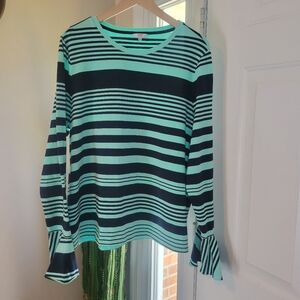 NWT Crown & Ivy Sea Blue Striped Flare‎ Long Sleeve Shirt, Size XXL